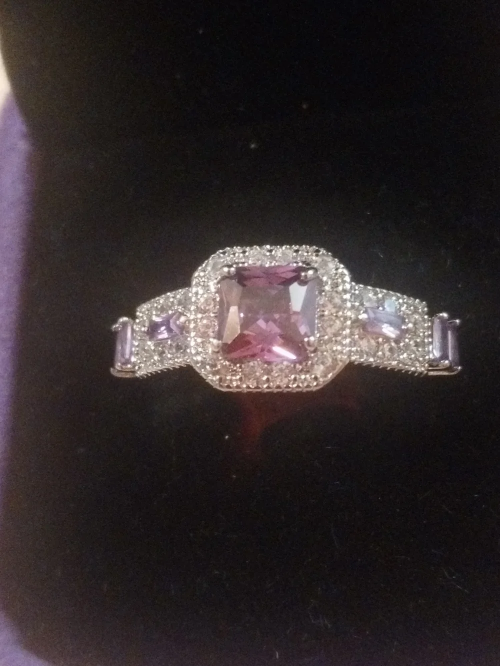 New Purple Halo Statement Ring Silver Tone Crystal Fashion Ring